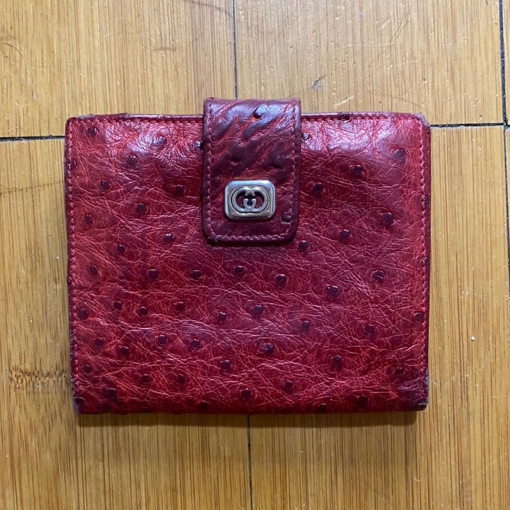 Vintage Gucci Red Ostrich Leather Wallet
